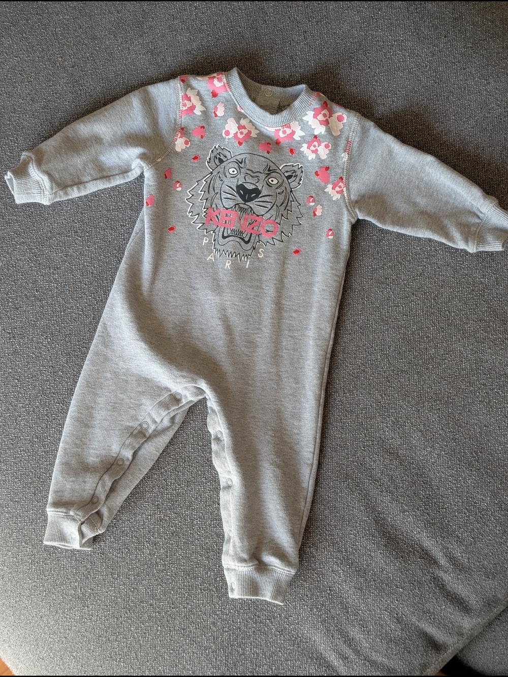 Kenzo Grey Footie with Pink Floral & Tiger Graphic